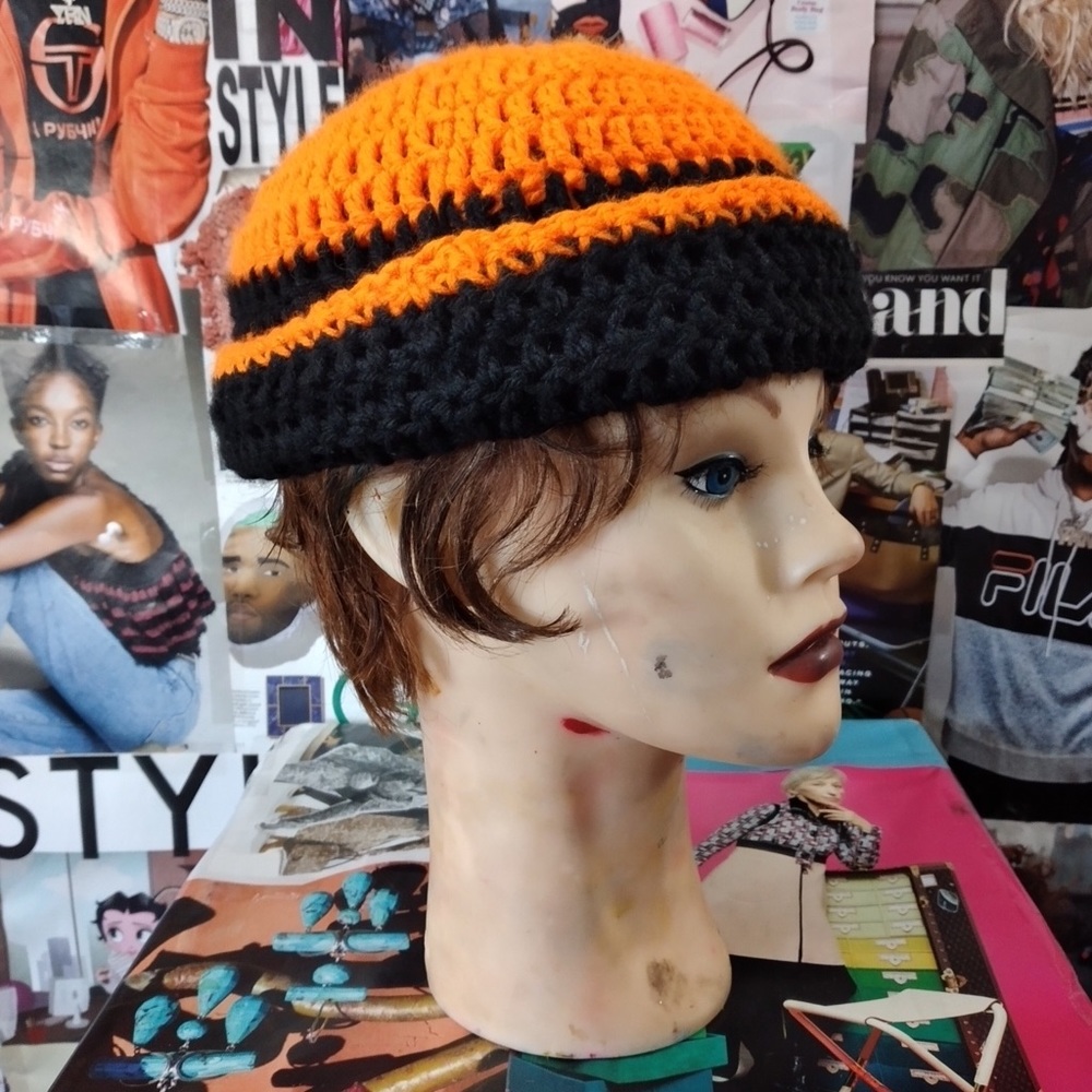 Orange n black knitted beanie